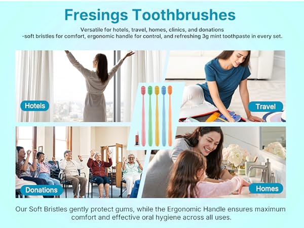 Toothbrush + 3g toothpaste kits for hotels, travel, donations, homes; individually wrapped