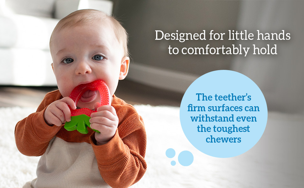 Designed for little hands to comfortably hold + can withstand the toughest chewers
