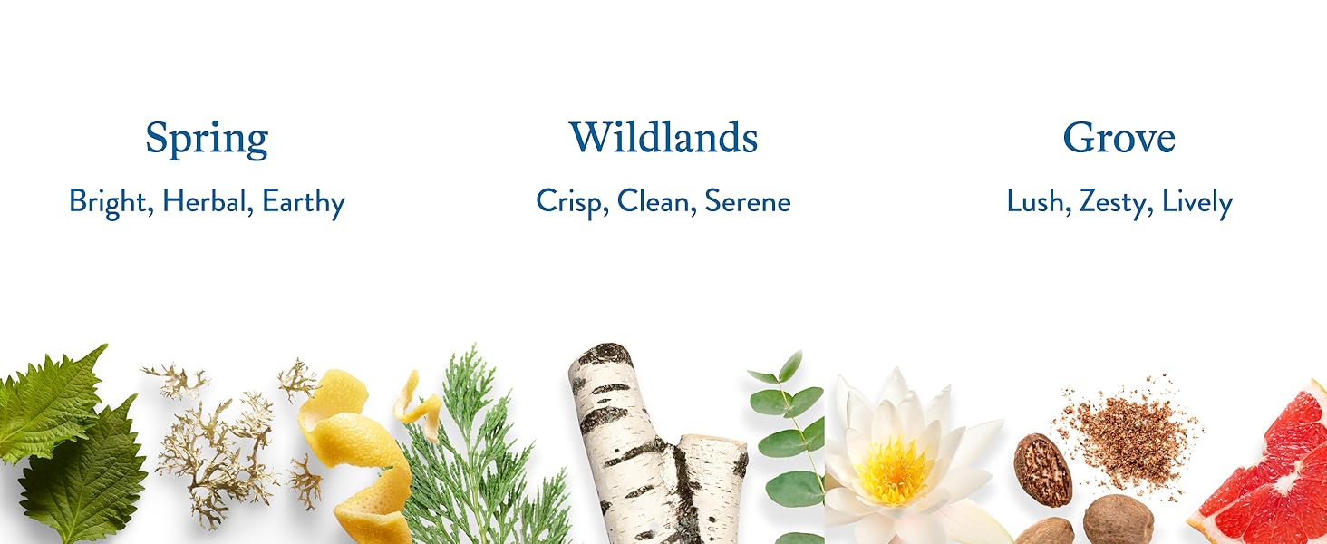 Spring, Wildlands, and Grove bar soap scents