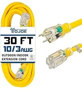 YOJOE Indoor Outdoor Extension Cord with Lighted End, 3 Prong 15A Weatherproof Power Extension Co...