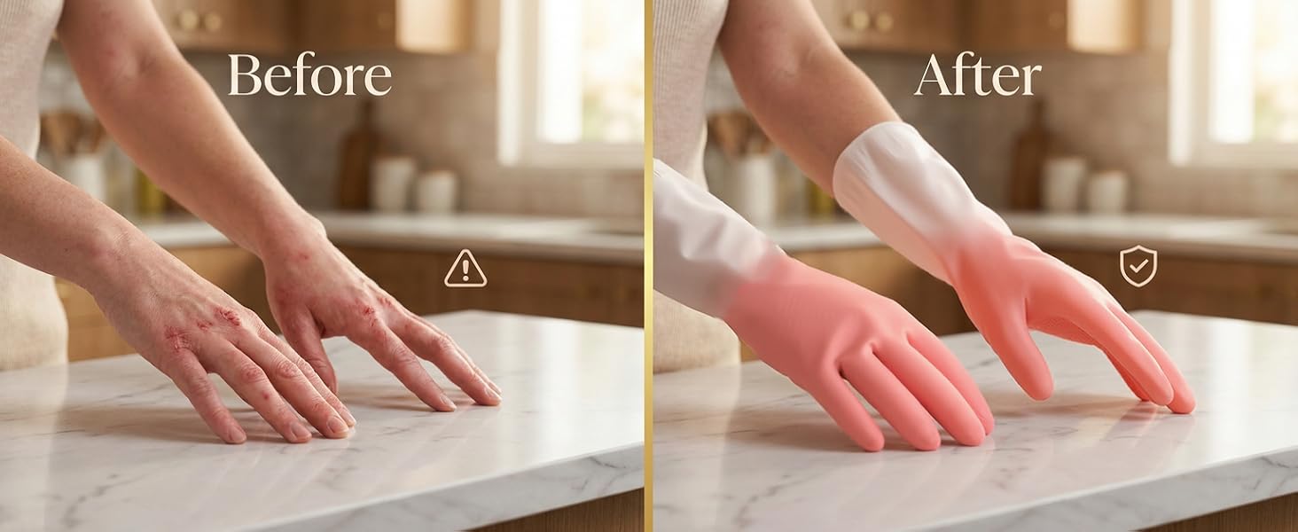 Pink gradient cleaning gloves protect sensitive hands from harsh chemicals and irritants.