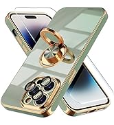 Choiche for iPhone 14 Pro Max Case with 360° Rotatable Ring Stand, Women Luxury Bling Plating Sof...