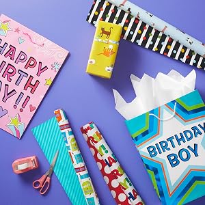 Birthday gift bags for boys and girls, cat wrapping paper