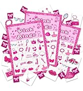 LSJEHTQ Pink Bow Bingo Games Cards, Pink Girls Party Games for 24 Players, Princess Doll Party Bi...
