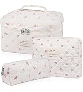 Makeup Bag Set, Quilted Makeup Bag, Large Floral Cosmetic Bag for Women, Cute Cotton Makeup Bags,...