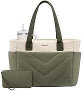 LOVEVOOK Tote Bag for Women, Puffer Work Travel Handbag with Zipper for Teacher Nurse, Quilted Cu...