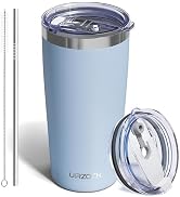 UIRZOTN Travel Coffee Tumbler 20oz, Leakproof Travel Coffee Mug with Dual Lids and Straw, Stainle...