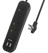 KF Flat Plug Power Strip with USB, Flat Power Strip Surge Protector with Extension Cord, 3 Outlet...