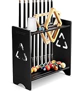 EXTCCT Pool Stick Holder Floor Stand- Billiards Pool Cue Rack Oak Solid Wooden Holds 9 Cues and P...
