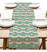 Croar Green Teal Christmas Coquette Bow Dining Table Runner, Xmas Pink Red Ribbon Preppy Snowflak...