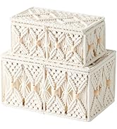 VinneGenzz 2PCS Bohemian Macrame Storage Basket with Lid Organza Gift Bags Decorative Wood Beads ...