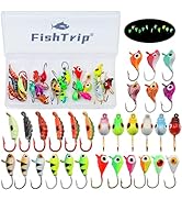 FishTrip Ice Fishing Jigs Kit, 30/60Pcs Glow Ice Fishing Lure Set for Winter Ice Jigging Crappie ...