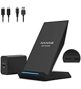 NANAMI 30W Max Wireless Charger, Qi Certified Fast Charging Stand with USB-A Port Compatible iPho...