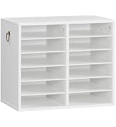 HOOBRO Literature Organizers, 12 Compartments Office Mailbox with Adjustable Shelves, Wood Counte...