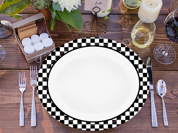 black and white checkered oval paper plates disposable dinner plates wedding birthday party plates