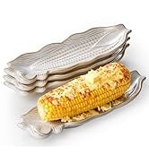 YHOJOY Corn Dishes for Corn on the Cob, Ceramic Corn Cob Holders and Trays, Set of 4, Cream White