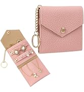 CALFOVERA Small Travel Genuine Leather Jewelry Roll Mini Foldable Jewelry Organizer Case Ring Hol...