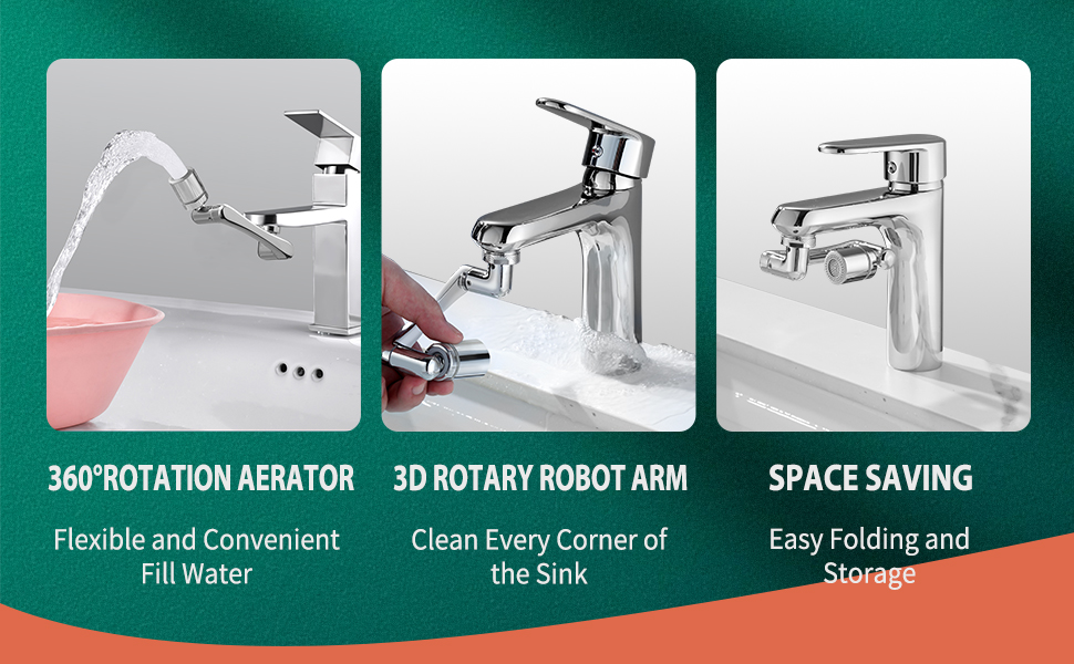 bathroom sink nozzle, 1080° rotating splash filter faucet, spray aeratorkitchen sink aerator swivel,