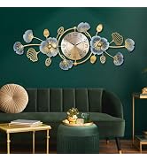Lafocuse Silent 37x14 Inch Metal Unique Luxury Ginkgo Leaf Wall Clock Battery Operated, Mordern A...