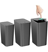NetDot Bathroom Trash Can with Lid 3 Pack Set, 2 Packs 3.4 Gal 13L Slim Kitchen Trash Can and 1 P...