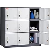 VEVOR Metal Locker for Employees, 9 Doors Storage Cabinet with Card Slot, Gray Steel Employee Loc...