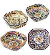 Boho 8 Oz Dipping Sauce Bowls, 4.3 Inches Ceramic Soy Sauce Dish, Bohemian Small Plates 4 Inch,Sq...