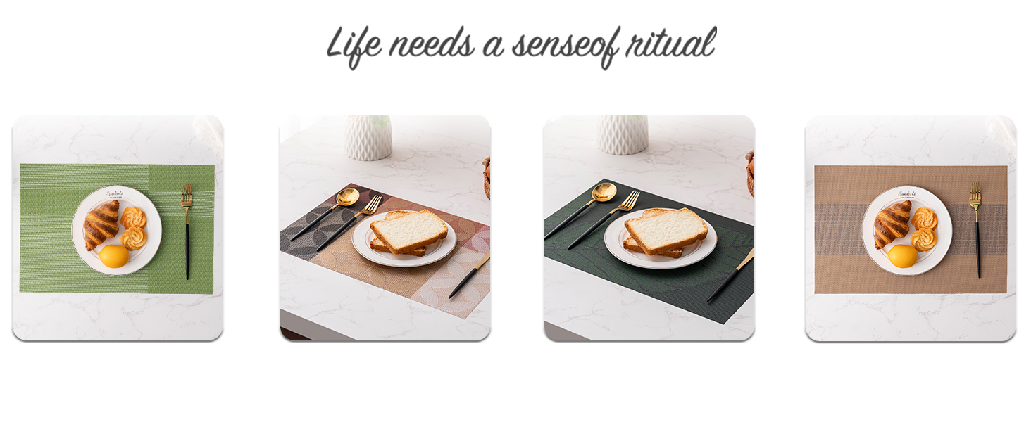 Heat Resistant Non-Slip Place mats for Dining Table, Washable Durable PVC Vinyl Woven Table Mats