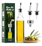 AOZITA 17oz Clear Glass Olive Oil Dispenser Bottle - 500ml Oil & Vinegar Cruet with Pourers and F...