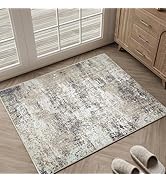 PureCozy Washable Brown Area Rug 2x3 Modern Abstract Small Entryway Door Mat Neutral Soft Bathroo...