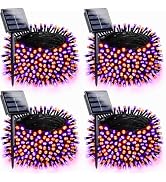 4 Pack 180FT Solar Halloween Lights Outdoor Waterproof, Orange and Purple | 320 LED Solar String ...