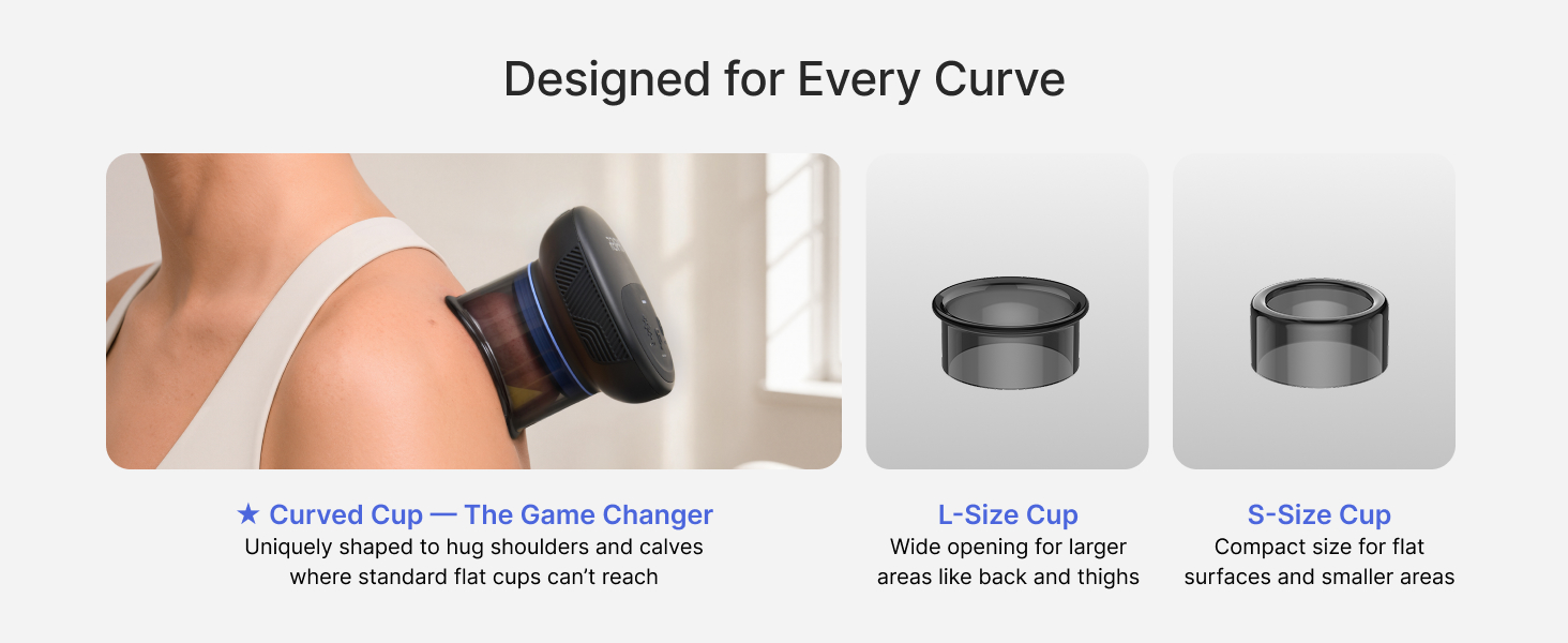Cupping therapy set for body contouring with curved and flat attachment cups