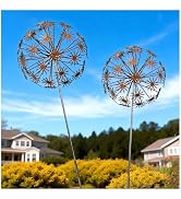 Lidengle 2 Pack Metal Flower Stakes for Outside, 3D Rusty Metal Plants Garden Statues Yard Art, O...