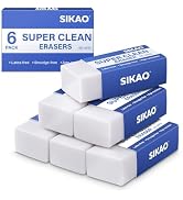 White Erasers, 6 Pack Block Pencil Erasers – Smudge-Free Latex-Free, Erasers for Kids School Supp...