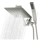G-Promise All Metal 8 Inch Dual Square Shower Head with Handheld Spray Combo, Rain Shower Head, A...