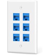 VCE 6-Port CAT6 Ethernet Wall Plate UL Listed, Blue | UL Listed for Safety, 1000Mbps Keystone Cou...