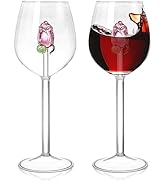 Pumtus 2 Pack Rose Wine Glasses, 10 OZ Creative Drinking Goblet with Rose Inside, Stemmed Fancy W...