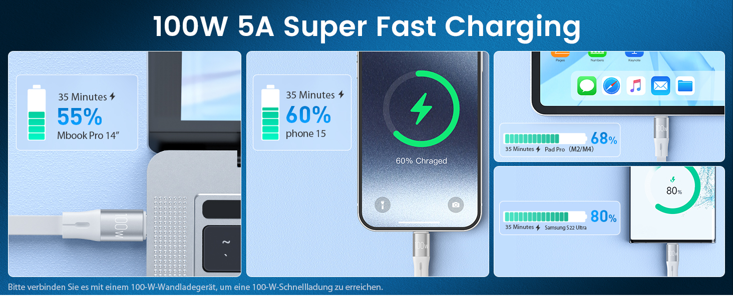 100w 5a super fast charging multi charging cable for multiple devices retractable charger for car