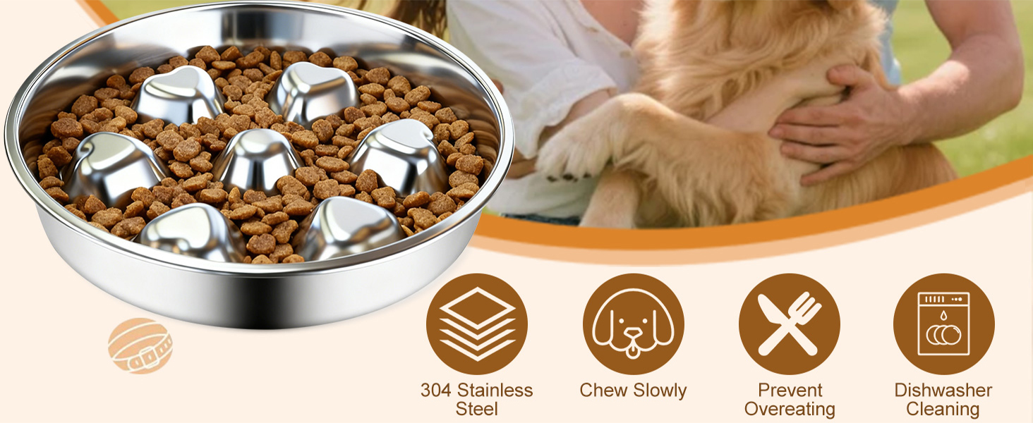 Stainless Steel Slow Feeder Dog Bowls