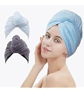 M-bestl 2 Pack Hair Drying Towels, Hair Towel Wrap,Absorbent Microfiber Hair Towel Turban with Bu...