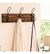 Rzoklot Rustic Wood Wall Coat Rack with Hooks - Wall Mounted or Adhesive Towels Hangers for Bathr...
