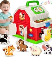 Montessori Toys for 1 2 3 Year Old Boys Girls, Musical Barn Farm Animal set for Toddler, Shape So...