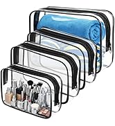 PLULON 4Pack Clear Makeup Toiletry Bag for Women Men, TSA Approved Toiletry Bag Organizer Black P...
