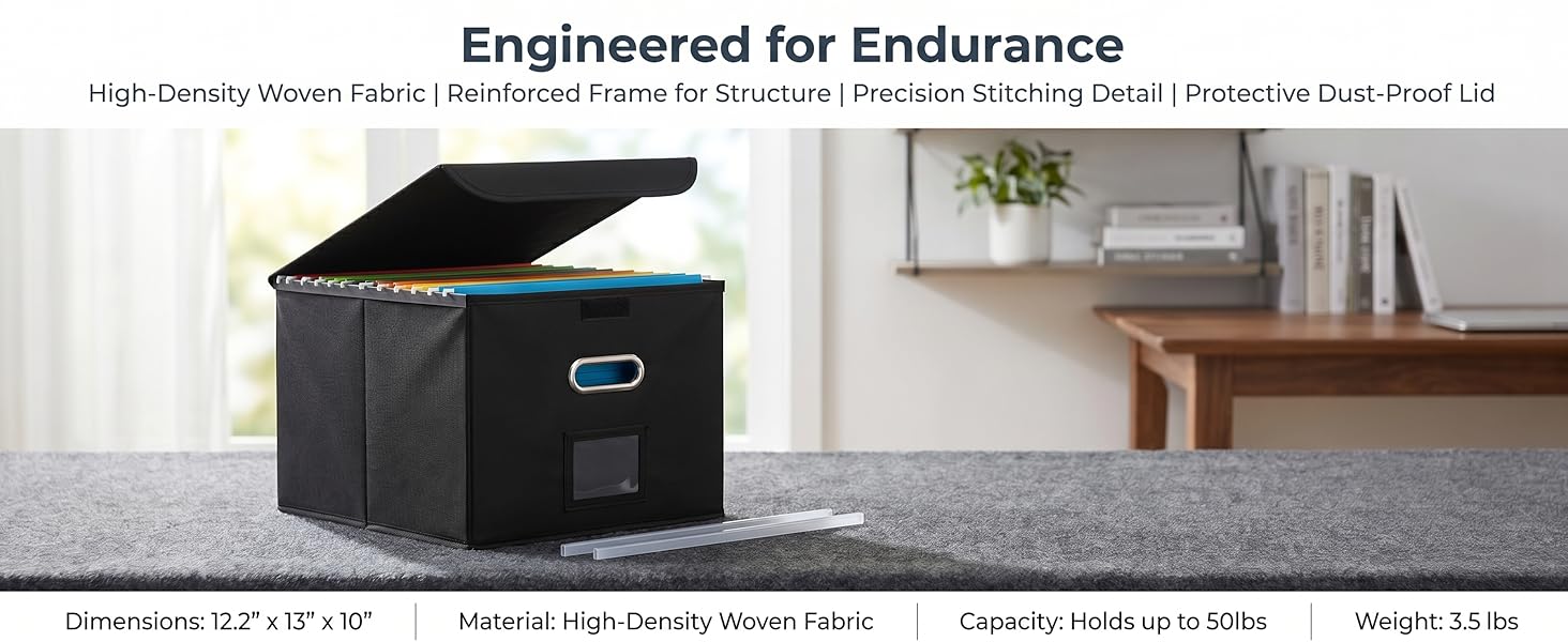 The outer layer of our filing box is crafted from high-quality polyester fabric and reinforced