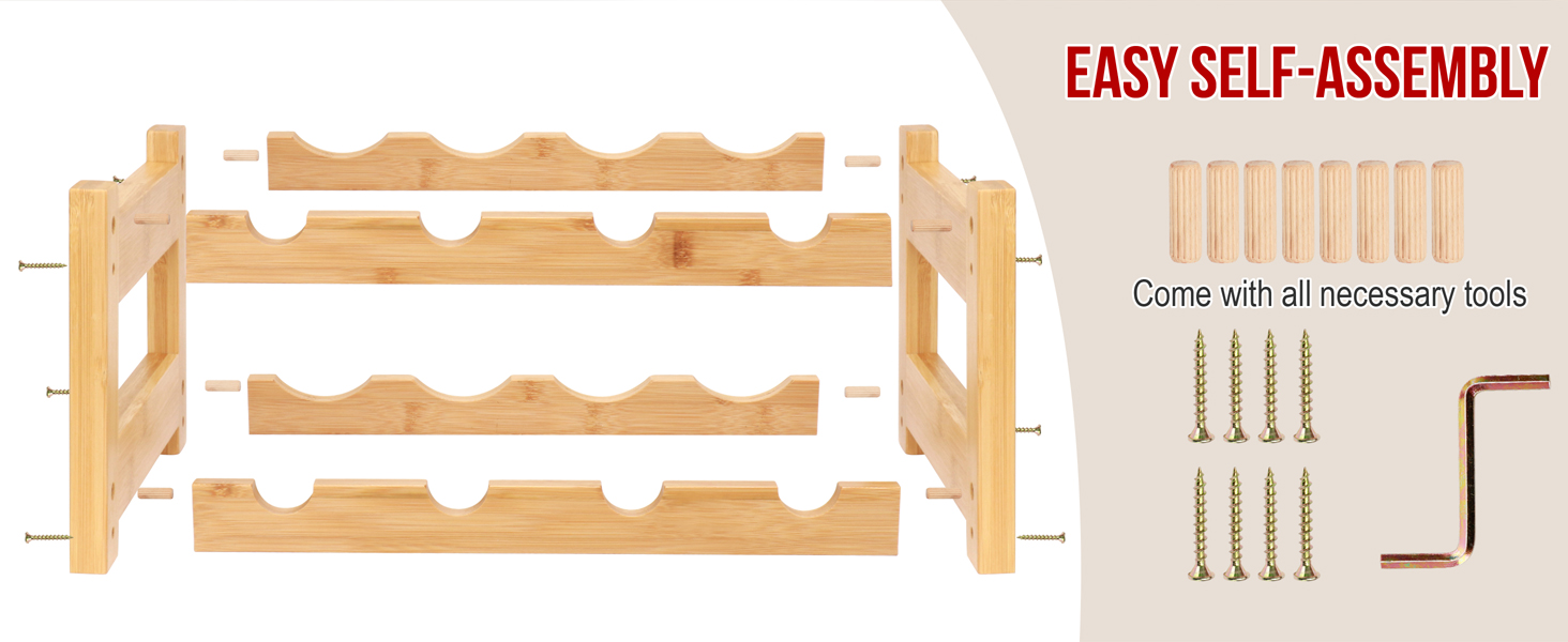 Bamboo Wine Rack, 3-Tier 12 Bottles Wine Storage Cabinet Shelf, Natural Wine Racks Countertop