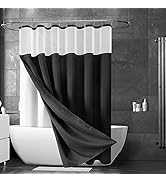 Black Shower Curtain with Snap in Liner Set, Polyester Shower Curtains for Bathroom,Waterproof Sh...