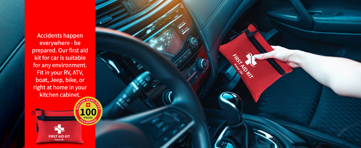 First Aid Kit - 100 Piece - Small First Aid Safety Kits for Camping