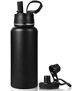 Neihepal 32 Ounce Insulated Water Bottle with Straw Lid & Spout Lid,18/8 Stainless Steel Double W...
