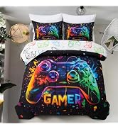 Holawakaka Twin Size Gaming Console Bed in A Bag 5 Pieces for Boys Gamer Comforter with Sheets Se...