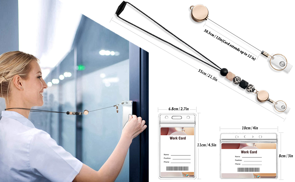 Dimensions for Retractable badge lanyard and 2 badge holders