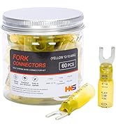 HKS 60PCS Fork Connector #10 Yellow 12-10 Gauge - Heat Shrink Spade Fork Wire Connectors Kit - Ti...